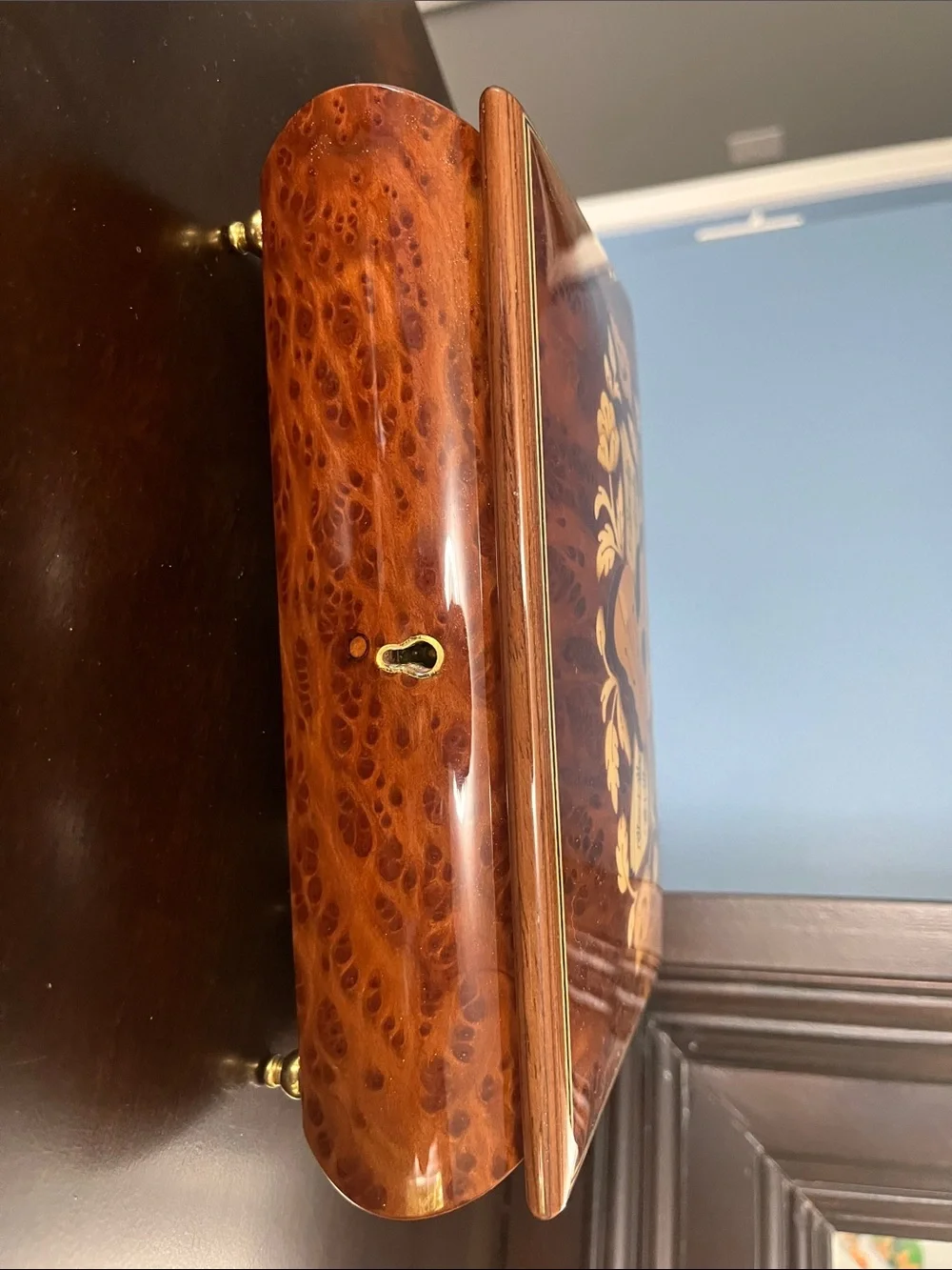 Vintage Italian Wood Inlay Music Box with Key